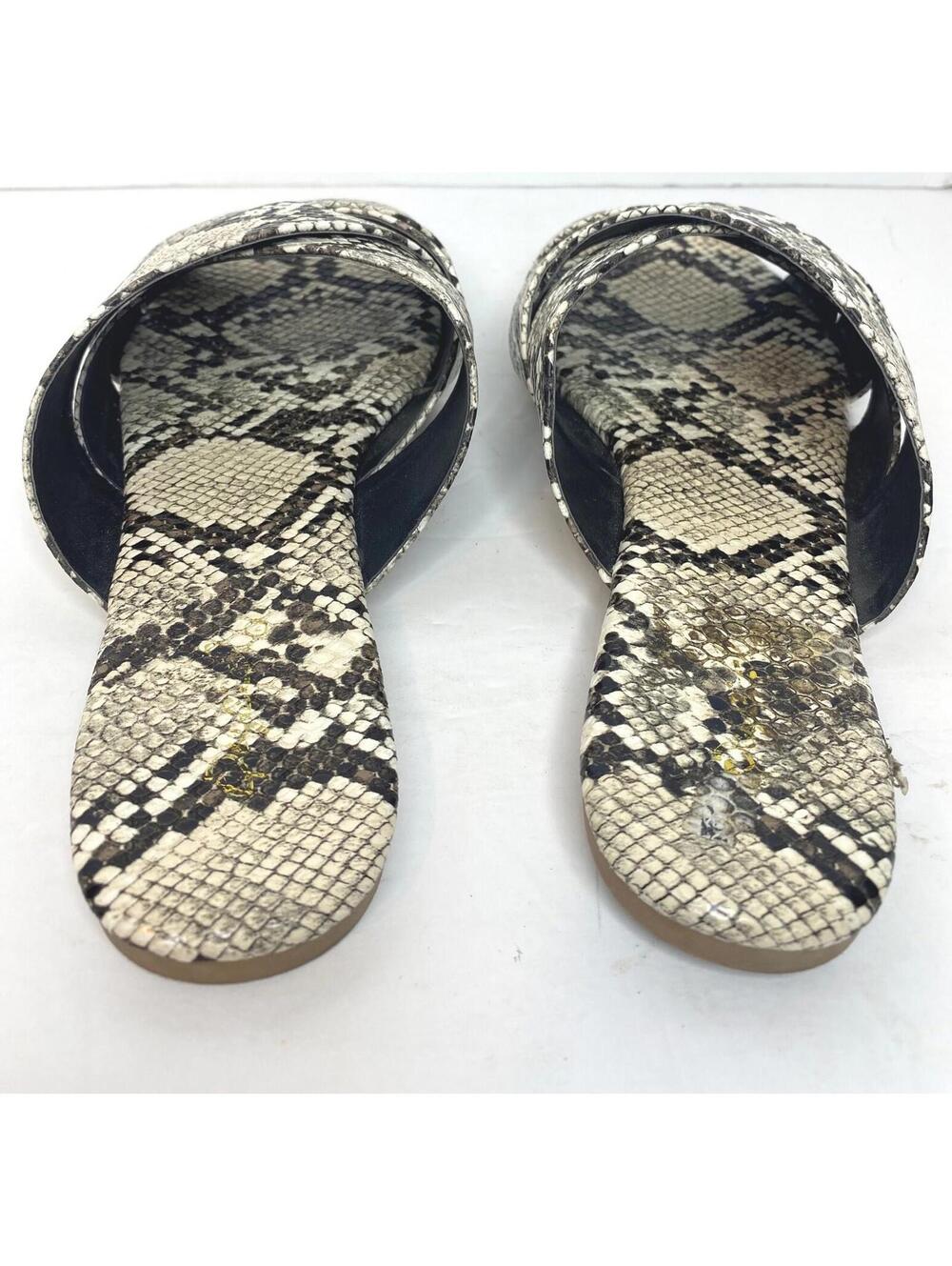 Qupid Black /brown /ivory Snake Print Faux Leather Slides Sandals, Size 7 - Picture 5 of 16